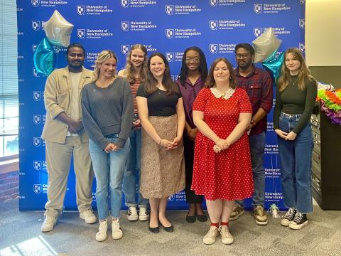 UNH Manchester Student Leadership Award recipients pose on campus
